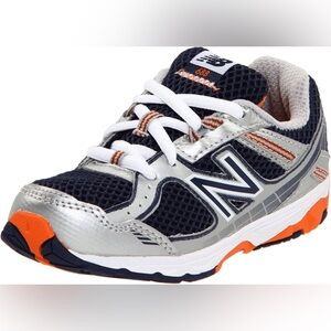 New Balance Kids' Silver and Navy Sneakers with Orange Accents